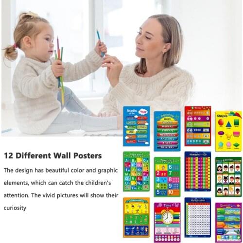 Children Education Poster Set Inspirational Teach Prop 12 Type Childrens Education Posters UV Paper Alphabet Mathematics Color