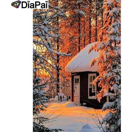 DIAPAI Paint With Diamond Embroidery "Snow house view" Diamond Painting Full Square Round Picture Of Rhinestone Decor A25438