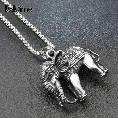 Dolaime Anniversary New Trendy Men Stainless Steel Silver Color Dressed in armor elephant pendant necklace PA053