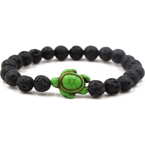 Essential Oil Perfume Diffuser 8mm Black Lava Stone Beads Bracelet green (sea) turtle Beads Bracelet Stretch Yoga Jewelry