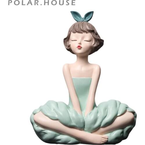 Elegant Modern Bowknot Girl Figurines Nordic Figures Green Round Storage Girl Sculpture Living Room/Book Shelf/Desktop Decor