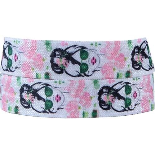 FLRA FOE(50 yards/lot) New arrival pink girl and lucky shamrock printed fold over elastic ribbon for St. Patricks Day