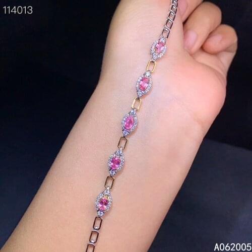 KJJEAXCMY Fine Jewelry 925 Sterling Silver inlaid pink sapphire women hand bracelet classic support test hot selling