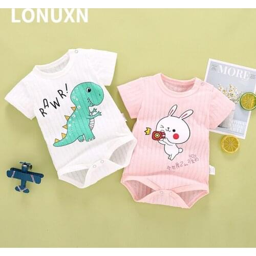 High Quality Baby Girl Onesie Baby Newborn Short Sleeve Bodysuit Infantil Cotton Triangle Crawling Suit Cartoon Newborn Clothes