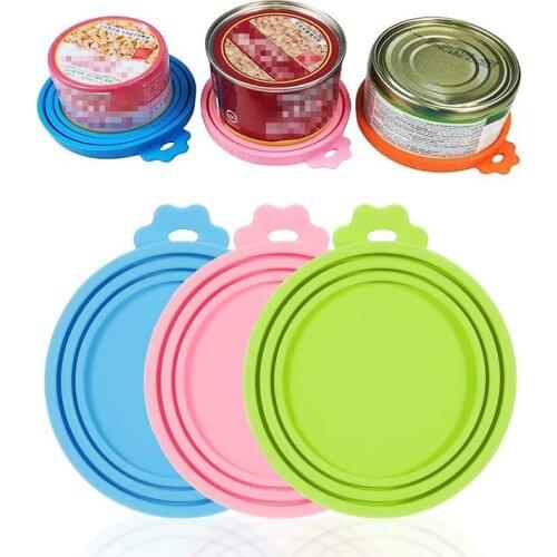 Pet Food Can Cover Silicone Can Lids For Dog Cat Food Cover Storage Fresh-keeping Lids Universal 3 Standard Size Food Cans