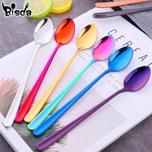 2Pcs Stainless Steel Coffee Ice Spoons with Long Handle Gold Dessert Scoop Creative Stirring Honey Tools Party Dinnerware
