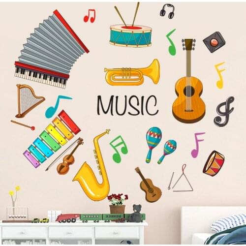 Cartoon Musical Instruments Sticker Creative Kids Bedroom Decorative Decals Self Adhesive Childrens Living Room Wall Mural