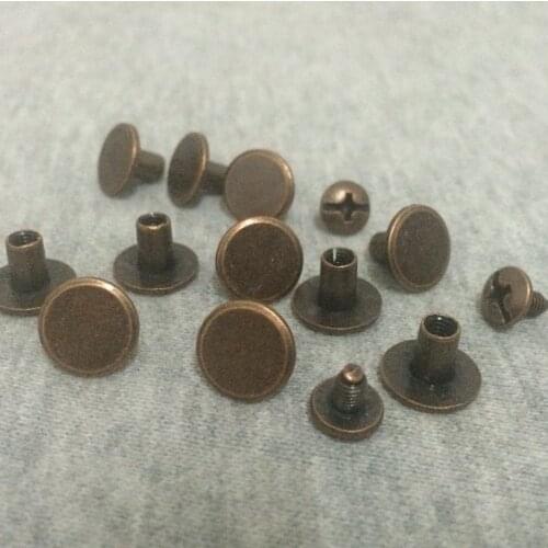 New 100Sets 10X7MM Copper Round Flat Spikes Metal Flat Studs Rivets Screwback Spots Cone Leather Craft Spikes For DIY Making