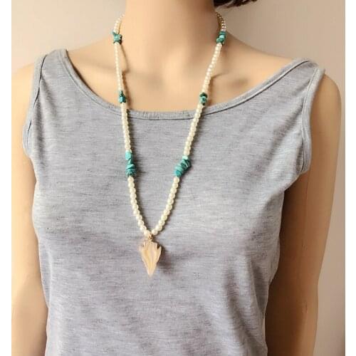 New Simple Pearl Stone Mixed Pendant Necklace, Triangle Pendant Charm Necklace Jewelry