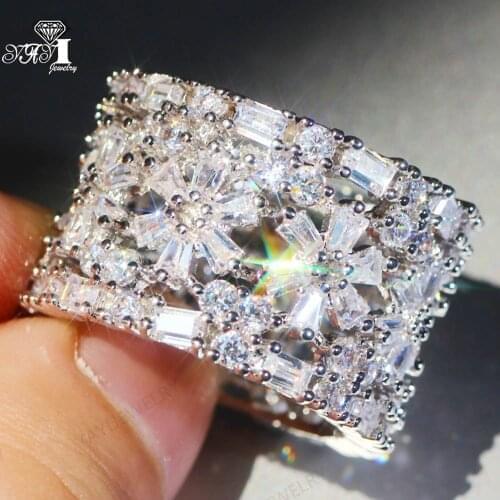 YaYI Jewelry Princess Cut Prong Setting 100% AAA+ Around Circle Gemstones Cubic Zirconia Silver Color Wedding Precious Rings