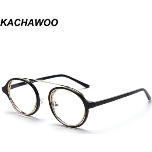 Kachawoo acetate anti blue light glasses for computer men round eyeglass frame tr90 retro ladies new year gifts black gold clear