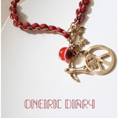 ONEIRIC DIARY Vintage Artistic Braided Anti-war Bird Shape Fatima Bracelet Red And Blue Pendant Charm Bracelet For Women