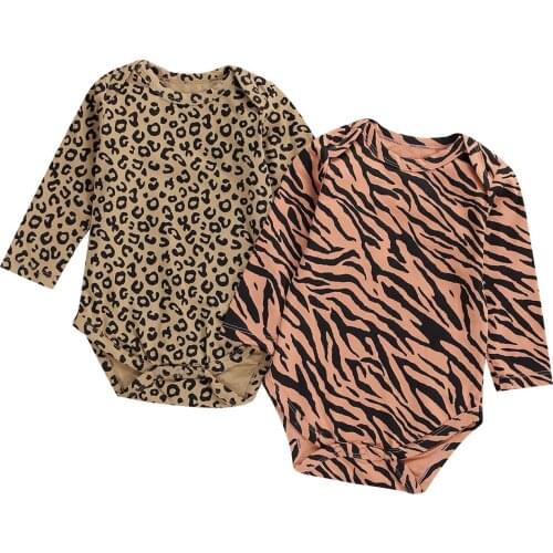 Infant Newborn Baby Girls Boys Leopard Zebra Bodysuits Long Sleeve Jumpsuits Casual Spring Autumn New Outfits Clothing