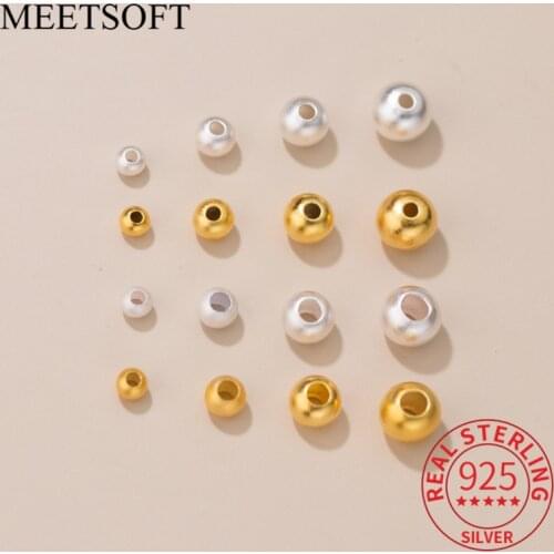 MEETSOFT Trendy 5pcs/lot 925 Sterling Silver 3-6mm big and small hole Round Space Bead Charms Handmade Of DIY Jewelry Accessory