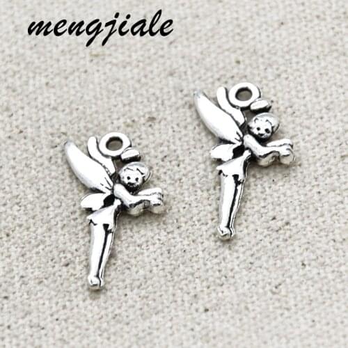 20pcs Antique Silver Angel Charms Alloy Metal Flower Fairy Elves Pendants For DIY Jewelry Accessories Making 25*11mm
