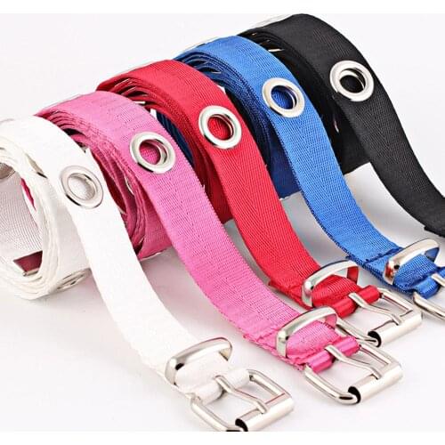 Fashion Women Canvas Belt Hollow Out Air Hole Waistband Long Casual Metal Ring Female Wild Belt For Women Lady Girls