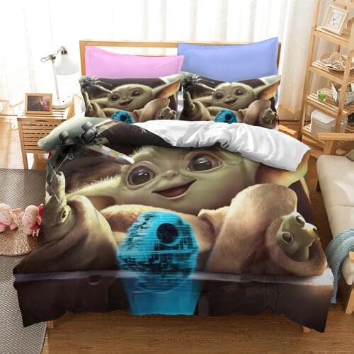 Disney Star Wars Yoda Baby Pattern 3D Printed Comfortable Duvet Quilt Cover Pillowcase Bedding Set Children Adult Bedroom Decor