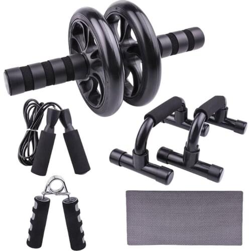 Exercise Bodybuilding Muscle Training Fitness Equipment Resistance Bands Push Up Stand Bar Abdominal Wheel Ab Roller Set