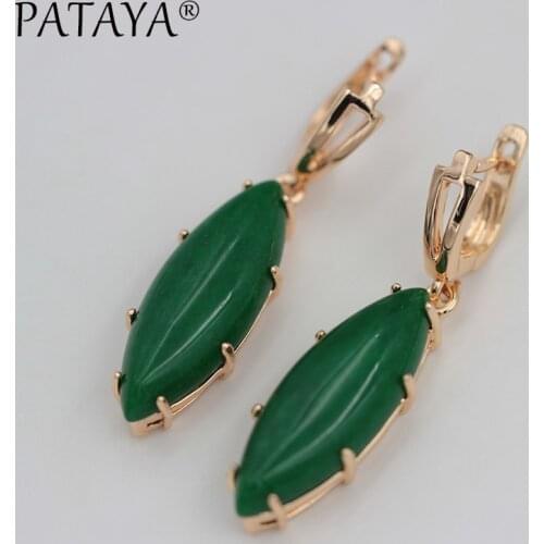 PATAYA New RU Hot Sale Multicolor Natural Stone Dangle Earrings 585 Rose Gold Horse Eye Earrings Women Wedding India Jewelry