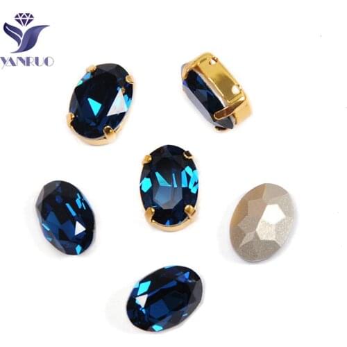 YANRUO 4120 Oval Montana Glass Sewing Stones For Needlework Applique Rhinestones Claws Setting Stones Crystals Wedding Dress