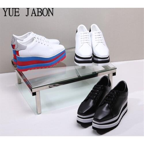 Wholesale Lady platform shoes, Lace up Sneakers Square Toe Casual Shoes Woman Height Increasing Ladies Shoes Plus Size 35-41