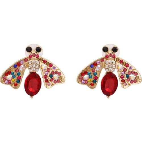 2020 ZA Fashion Cute Small Bee Earrings Women Colorful Crystal Rhinestone Earring Jewelry Female Fashion Faux Pearl Earring