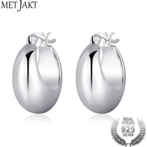 MetJakt Classic Real 925 Sterling Silver Hoop Earrings for Womens Retro Ethnic Style Circle Earring Fine Jewelry Gift