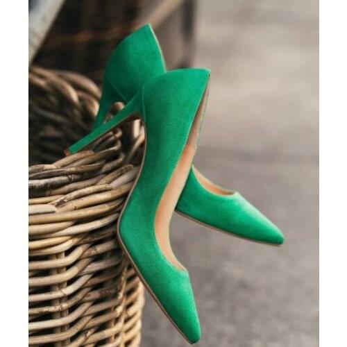 Moraima Snc Green Suede High Heel Shoe Sexy Pointed Toe Woman Pumps Thin heels Party Dress Shoe Wedding Heels