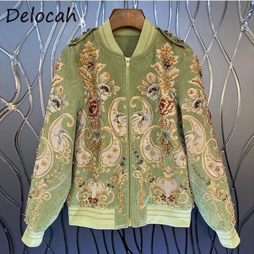 Seifrmann New 2021 Autumn Women Fashion Runway Coat Lantern Sleeve Gorgeous Crystal Beading Jacket Printed Jacquard Overcoat