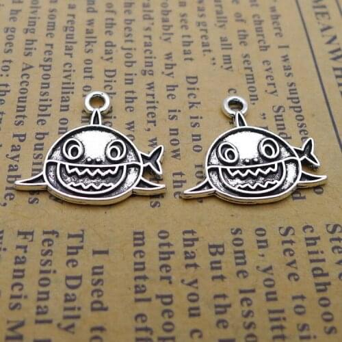 20PCS/Lot 16mm*18mm Pendant Antique Silver Color Shark Charms For DIY Jewelry Making Handmade Craft