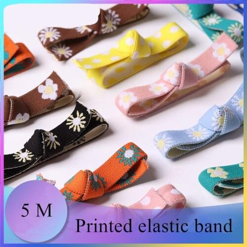 5M 15mm Flower Print Rubber Elastic Band Thickened Floral Ribbon for Hair Band Headdress Hair Tie DIY Pants Sewing Accessories