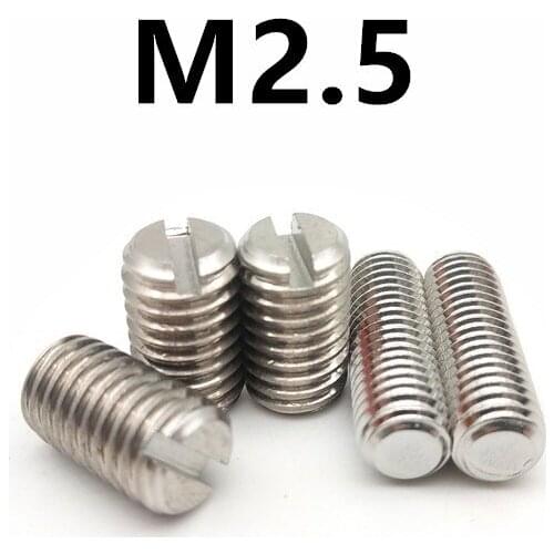 500pcs/lot M2.5x3/4/5/6/8mm GB73 DIN551 304 Stainless steel slotted set screw with flat point