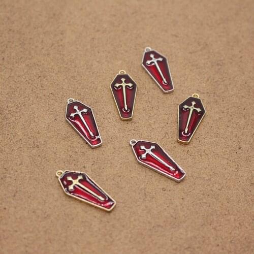 5pcs 26x11mm Enamel Red Cross Earring Charms Mummy Coffin Gothic Bracelet Necklace Pendants Craft Accessory Diy Jewelry Make