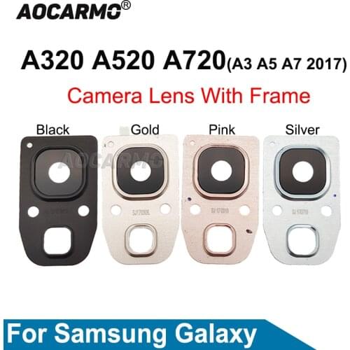 Aocarmo For Samsung Galaxy A5 A7 A3 2017 A520 A720 A320 Back Rear Camera Lens Glass Ring Cover With Frame Replacement Parts