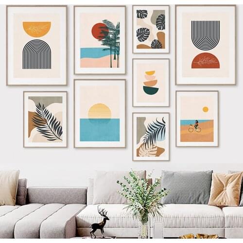 Bohemian Abstract Colorblock Beach Sun Wall Art Canvas Painting Nordic Posters And Prints Wall Pictures For Living Room Decor
