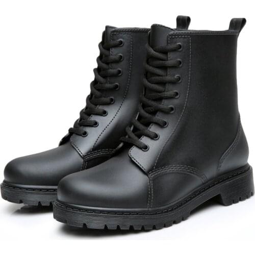 Fashion Women Rain Boots Waterproof Shoes Woman Mud Rubber Shoes Lace Up PVC Ankle Sewing Boots Rain Boots JXX89