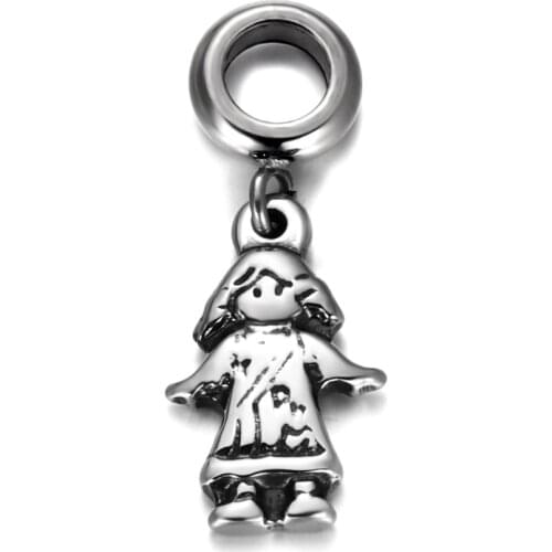 316L Stainless Steel Spacer Bail Beads with Girl Charms 5mm Hole Polished Metal Charm Accessories DIY Bracelet Jewelry Making