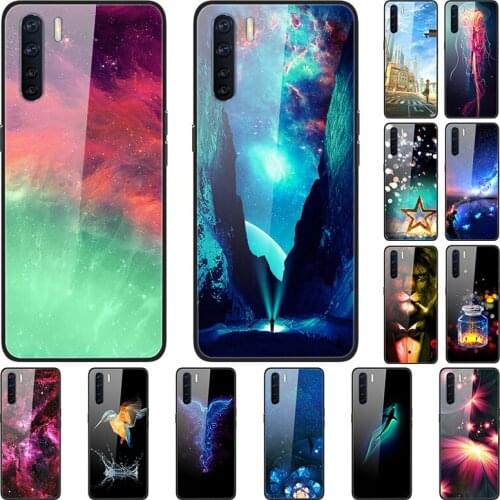 Case For OPPO A91 Back Phone Cover Black TPU Silicone Bumper With Tempered Glass