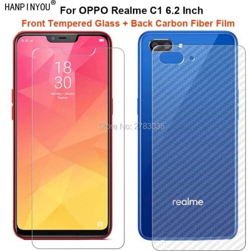 For OPPO Realme C1 6.2" 1 Set = Soft Back Carbon Fiber Film + Ultra Thin Premium Tempered Glass Front Screen Protector