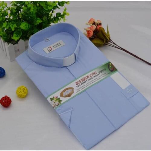 Clergy Shirt Catholic Short Sleeve Summer 4 Style Black Tops Pastor Tab Roman Collar Preacher Shirts Minister Priest Costume