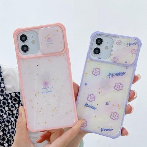 Epoxy Glitter Sequins Flower Soft Phone Case for iPhone 12 Mini 11 Pro XS Max XR 8 Slide Camera Protection Shockproof Back Cover