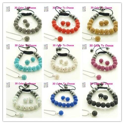 Et34ng Mixed 10mm AB Clay Silver Plated crystal Set Bracelet Stud Earring Necklace Jewelry Wholesale