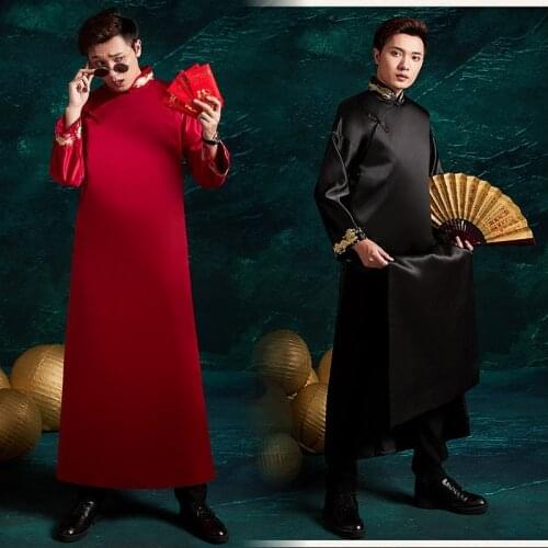 FZSLCYIYI Oversized Chinese Wedding Clothes Groomsmen Costume Men Long Robe Ancient Clothing wedding groomsman Tang suit