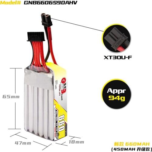 Gaoneng GNB 530mAh 2S-7.6V 3S-11.4V 4S-15.2V 6S-22.8V 90C/180C Light Weight LiHV Battery XT30 Plug for FPV Drone RC Helis Parts