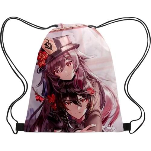 Genshin Impact ZhongLi Printing Drawstring Gym Backpack Sports Bag Men Women Lightweight School Bag Fitness Travel Outdoor Bag