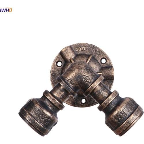 IWHD Rustic Antique Vintage Wall Lamps Bedroom Bathroom Stair Light 2 Head Water Pipe Retro Wall Lights For Home Lighting LED