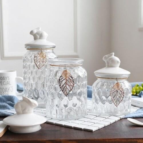 Rabbit Ceramics Storage Jar Candy Pot Suger Dried Fruit Snacks Tank Home Desktop Crystal Glass Organization Decoration Jars
