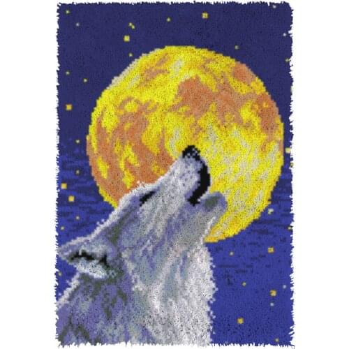 Latch Hook Kits DIY Wolf Carpet Rug Plush Wall Tapestry Kits Crochet Floor Mat Thick Yarn Cushion Arts & Crafts