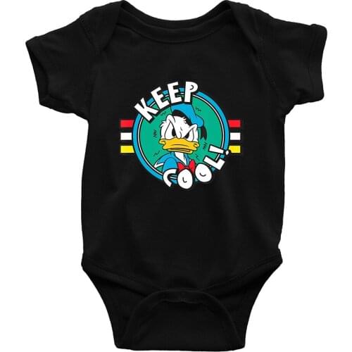 Disney Fashion Letters KEEP COOL Printing Newborn Clothes Summer New Round Neck Short Sleeve Baby Girl Boy Onesie 0-24M Harajuku