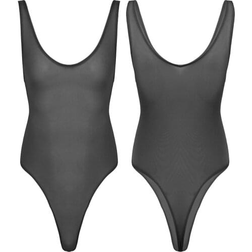 Mens Swimsuit Bodysuit Leotard Singlet Underwear See-through Deep U Sexy Lingerie Sleeveless High Cut Thongs Jumpsuit Nightwear